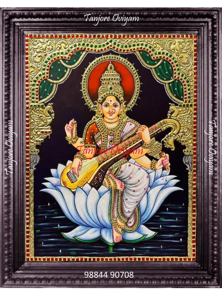 Goddess Saraswathi Tanjore Style Painting